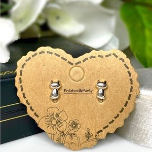 Silver Cat earrings stud earrings small earrings minimalist earrings in box